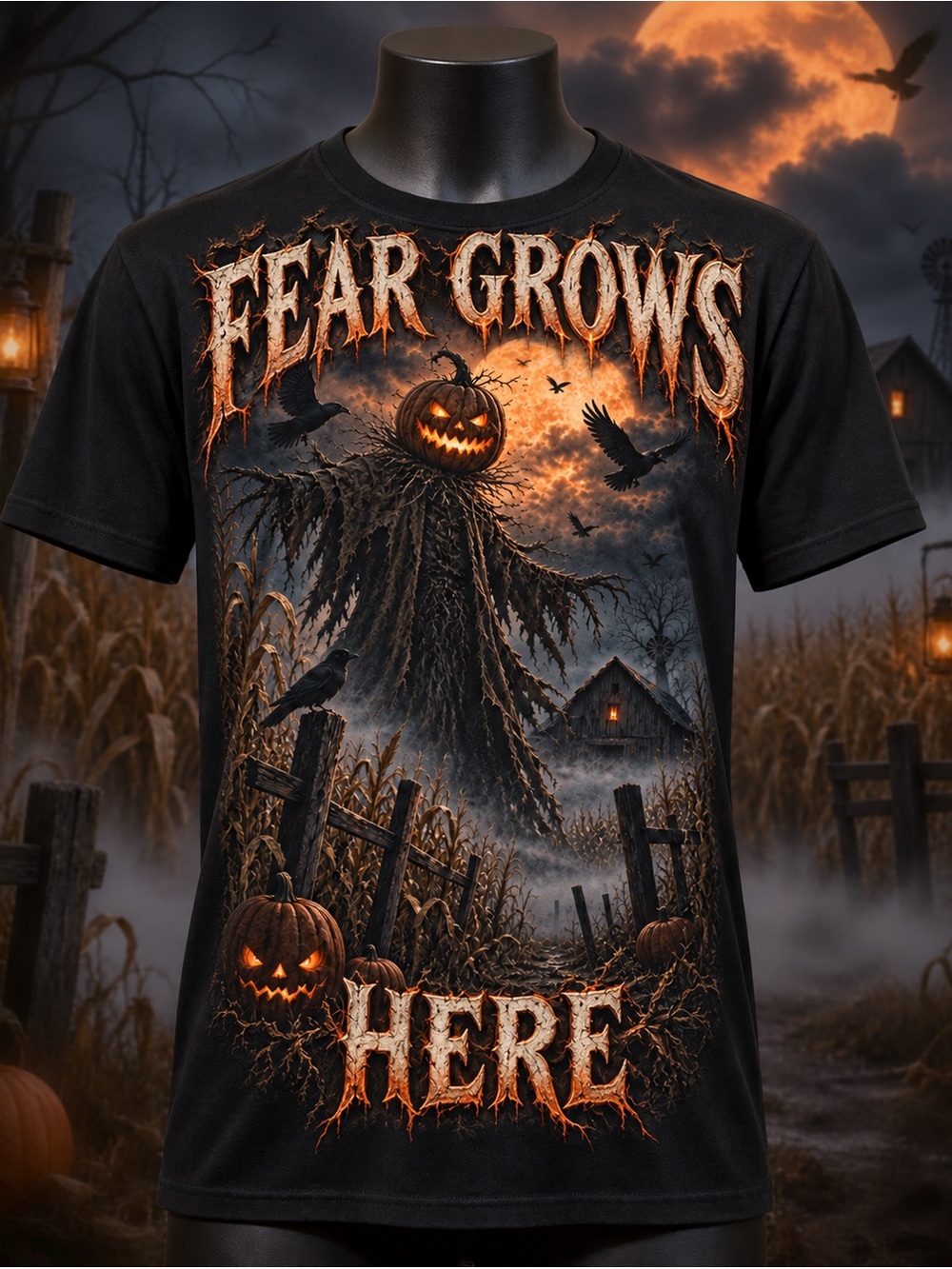 Fear Grows Here Halloween Unisex Graphic Tee - Black